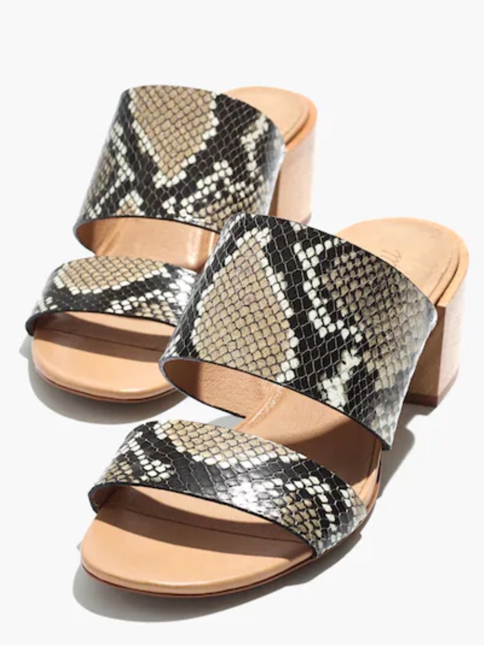 Madewell Neutral Snake-Print Slide Mules with Wood Block Heel